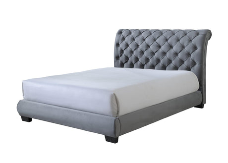 Carly Gray Modern Traditonal Fabric Upholstered Tufted Queen Platform Bed - Ella Furniture