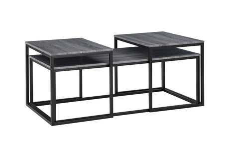 Adola Gray Modern Contemporary Solid Wood And Veneers, Metal 3-Pk Nesting Coffee Table - Ella Furniture