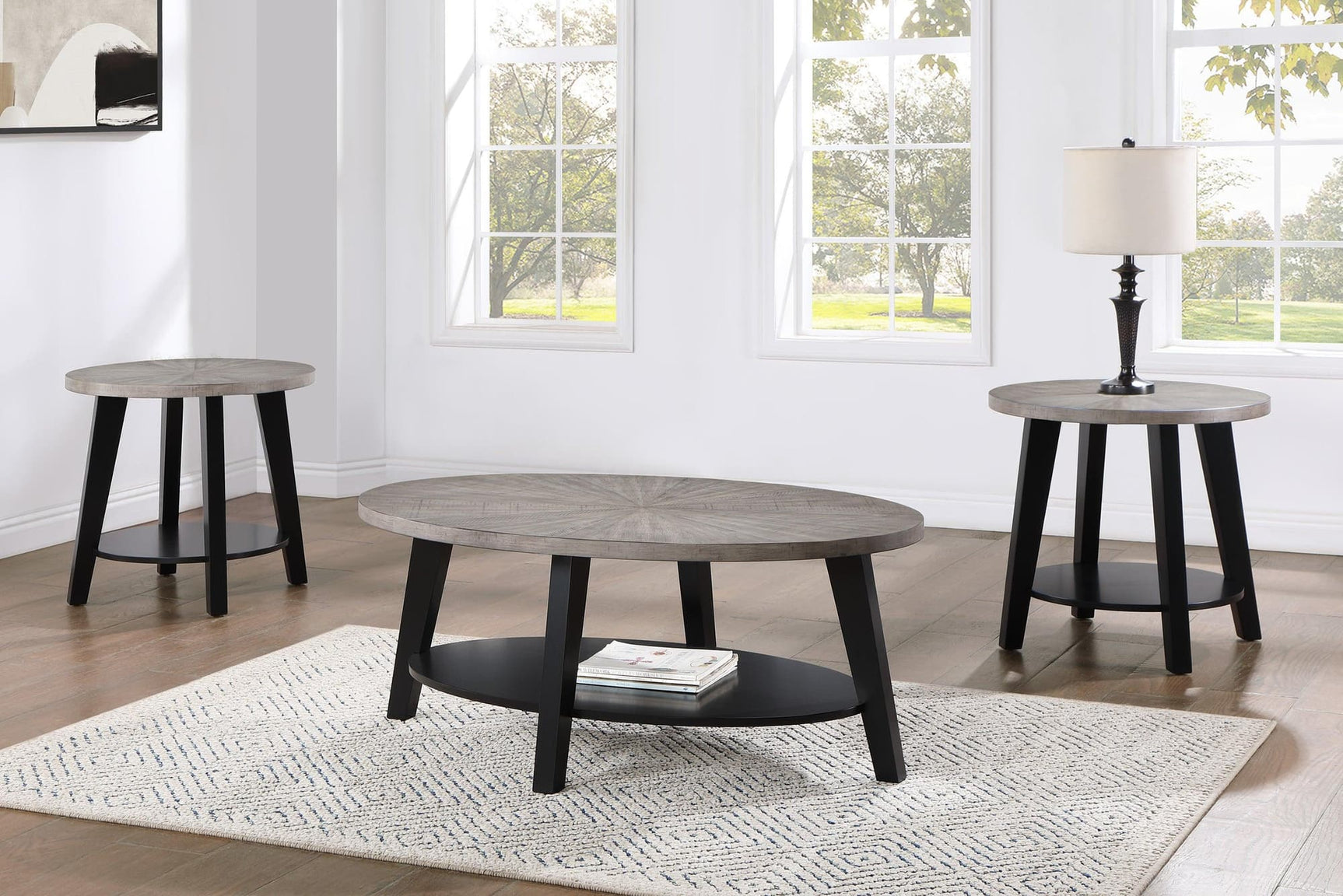 Mathis Gray Modern Contemporary Solid Wood And Veneers Round 3-Pk Cocktail Coffee Set - Ella Furniture