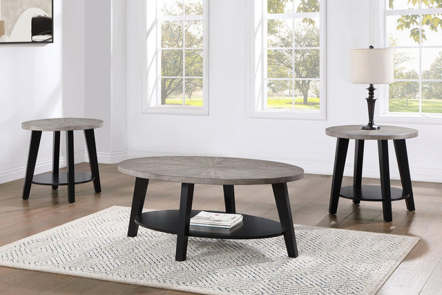 Mathis Gray Modern Contemporary Solid Wood And Veneers Round 3-Pk Cocktail Coffee Set - Ella Furniture