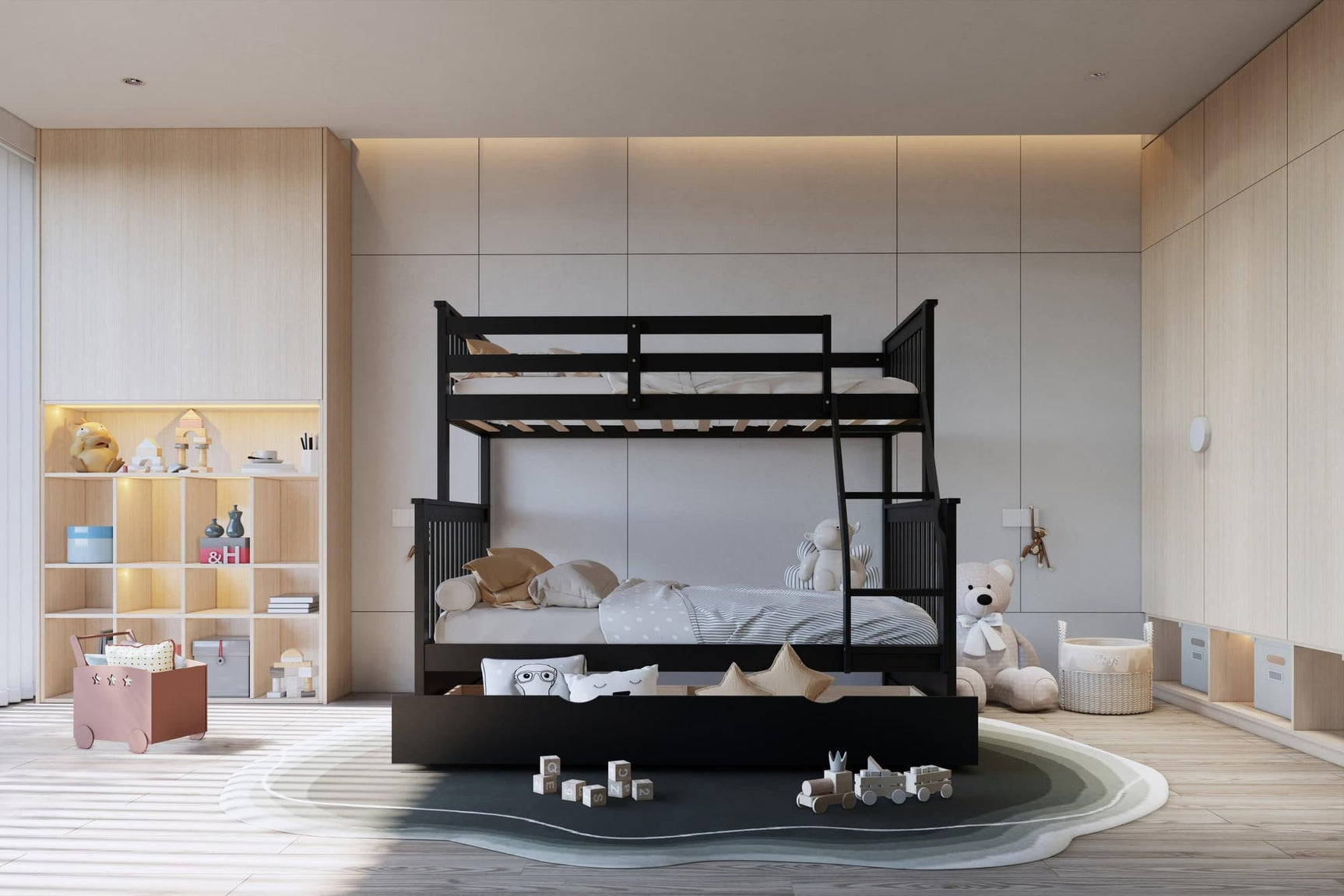 Black Twin Over Full Trundle Bunk Bed