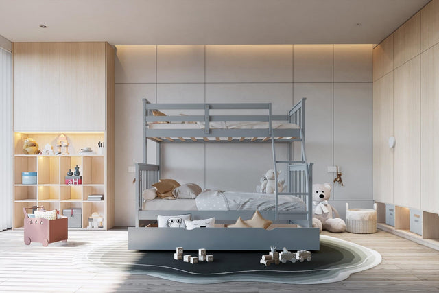 Gray Twin Over Full Trundle Bunk Bed