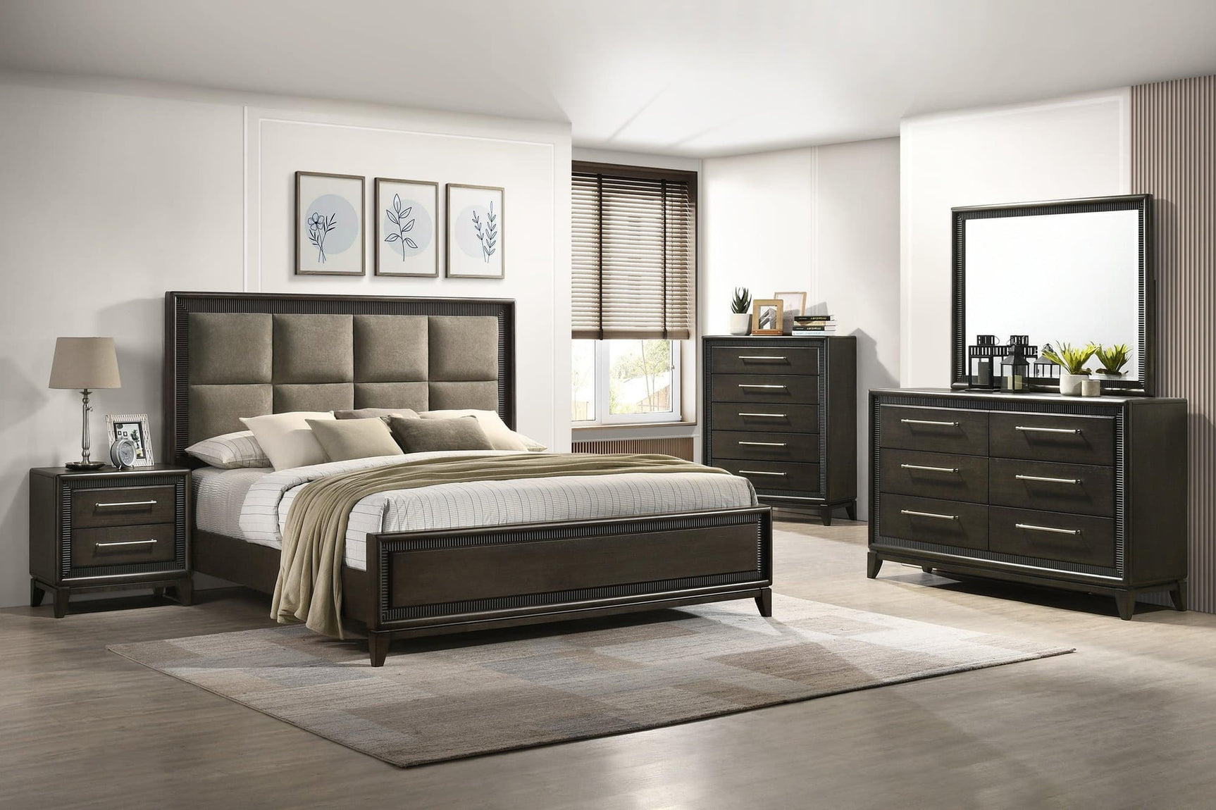 Saratoga Black Modern Contemporary Solid Wood And Veneers Fabric Bedroom Set - Ella Furniture