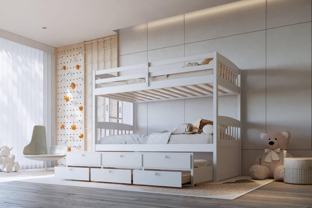 White Twin Over Twin Trundle Storage Bunk Bed