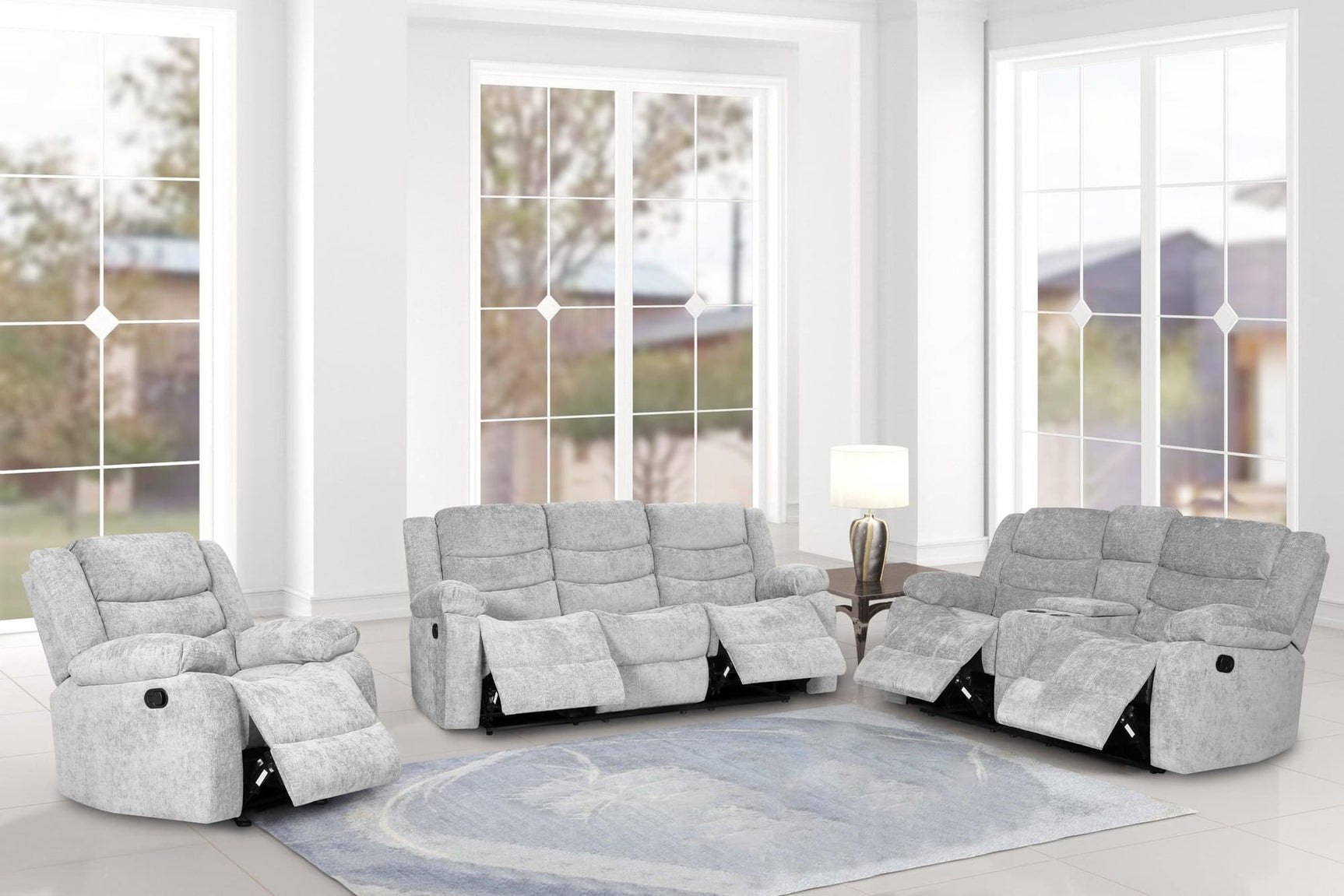 Oliver Silver Fabric 3-Piece Reclining Set