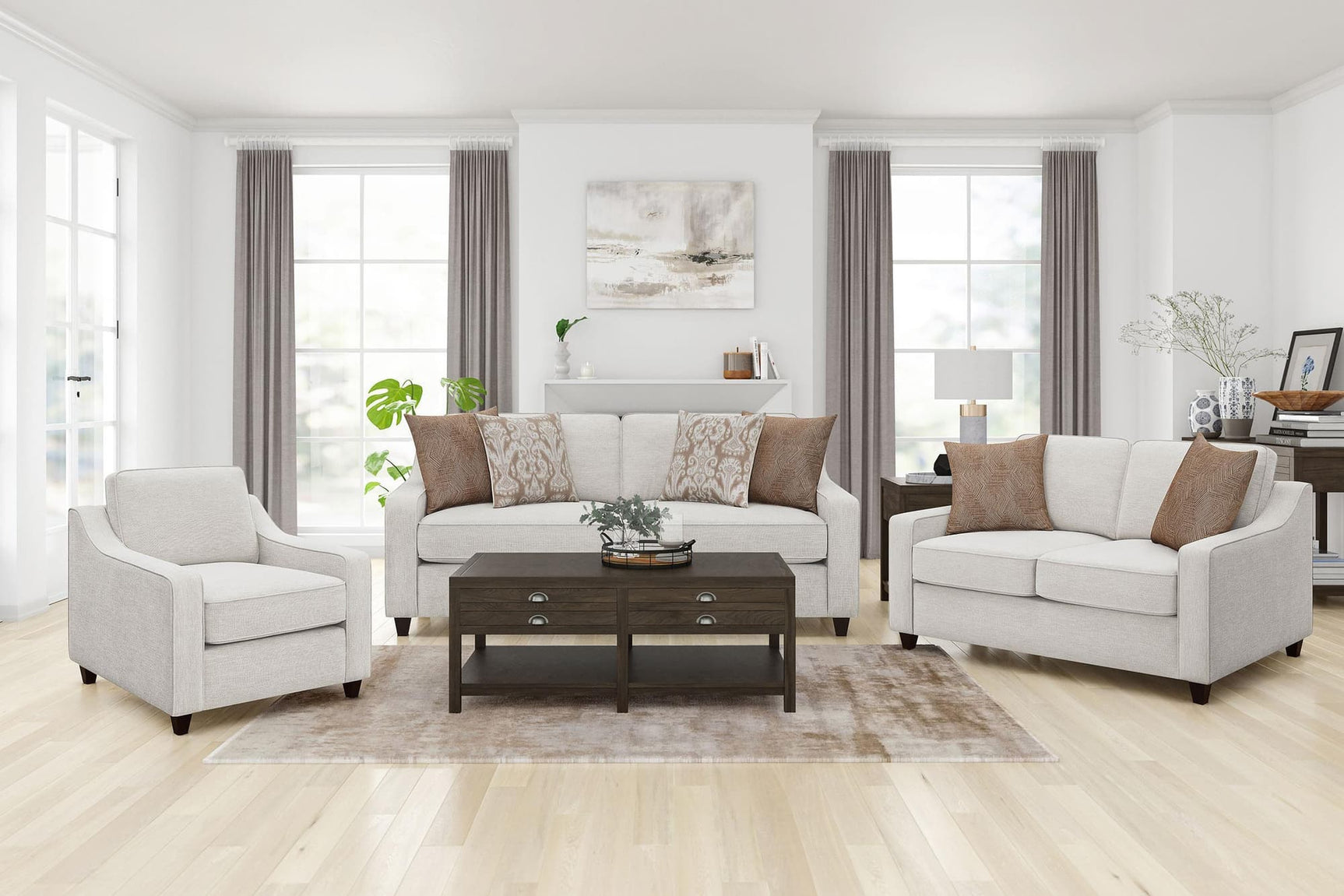 Christine Christine 3-piece Upholstered Sloped Arm Sofa Set Beige 552061-S3 - Ella Furniture