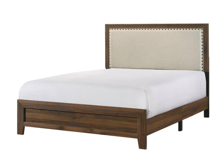 Millie Brown Contemporary Solid Wood And Veneers Fabric Panel Upholstered King Bed - Ella Furniture