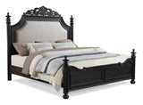 Kingsbury Black Modern Contemporary Solid Wood, Veneers Fabric Upholstered Queen Bed - Ella Furniture