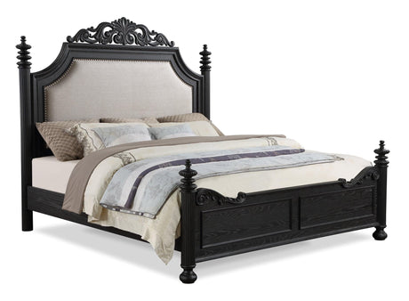 Kingsbury Black Modern Contemporary Solid Wood, Veneers Fabric Upholstered Queen Bed - Ella Furniture