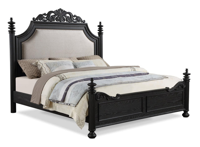 Kingsbury Black Modern Contemporary Solid Wood, Veneers Fabric Upholstered Queen Bed - Ella Furniture