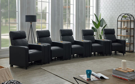 TOOHEY HOME THEATER COLLECTION Toohey Upholstered Tufted Recliner Living Room Set Black 600181-S5A - Ella Furniture