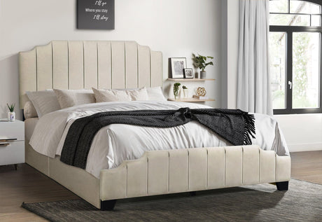 Faddy Beige Velvet Upholstered Platform Full Bed