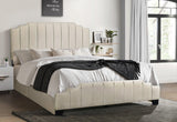 Jaddy Beige Velvet Upholstered Platform King Bed