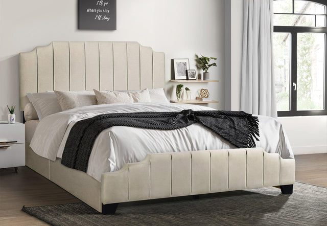 Jaddy Beige Velvet Upholstered Platform King Bed