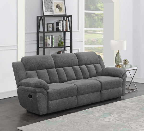 Bahrain Upholstered Motion Sofa Charcoal 609541 - Ella Furniture