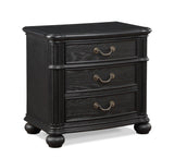 Kingsbury Black Modern Contemporary Solid Wood And Veneers 3-Drawers Night Stand - Ella Furniture