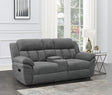 Bahrain Upholstered Motion Loveseat Charcoal 609542 - Ella Furniture