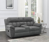 Bahrain Upholstered Motion Loveseat Charcoal 609542 - Ella Furniture