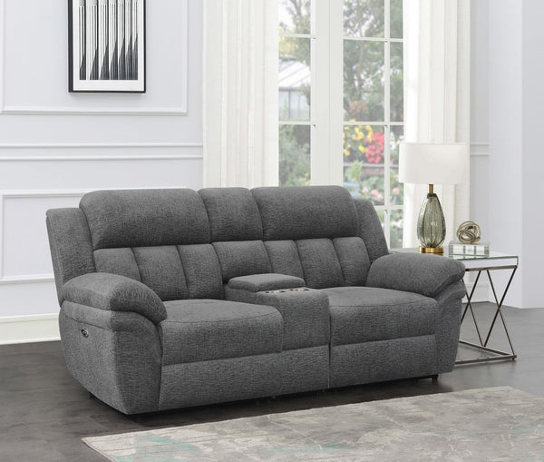 Bahrain Upholstered Power Loveseat Charcoal 609542P - Ella Furniture