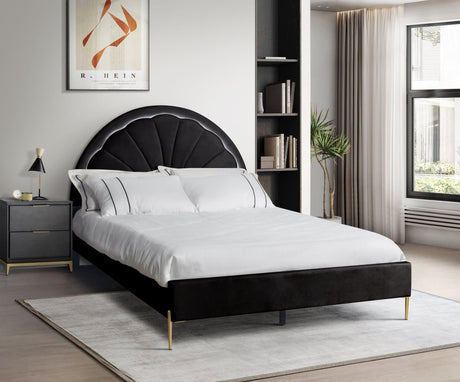 Flora Black Modern Contemporary Solid Wood And Metal Velvet Upholstered LED Platform Queen Bed - Ella Furniture