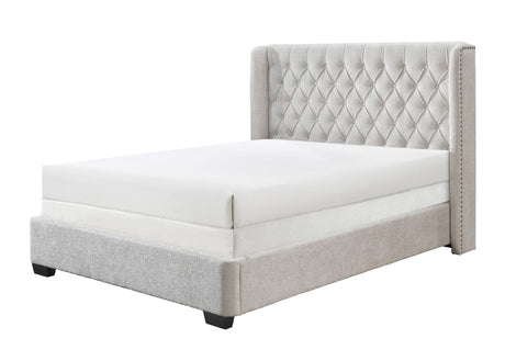 Daphne Gray Modern Contemporary Solid Wood Fabric Upholstered Tufted Panel King Bed - Ella Furniture