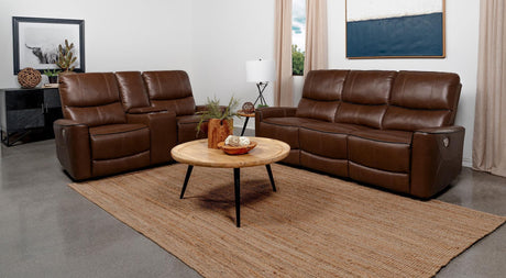 Greenfield 2-piece Power Reclining Sofa Set Saddle Brown 610264P-S2 - Ella Furniture
