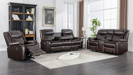 Weston Espresso Modern Contemporary Solid Wood Faux Leather 3Pc Reclining Living Room Set - Ella Furniture