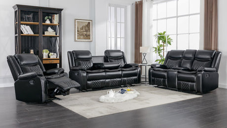 Weston Black Modern Contemporary Solid Wood Faux Leather 3Pc Reclining Living Room Set - Ella Furniture