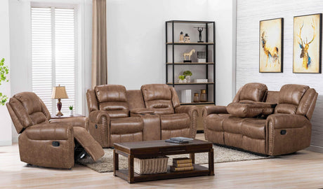 Rivercreek Brown Modern Sleek Palomino Upholstered 3Pc Reclining Set - Ella Furniture