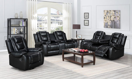 Jordan Black Modern Sleek Contemporary Faux Leather 3Pc Reclining Set - Ella Furniture