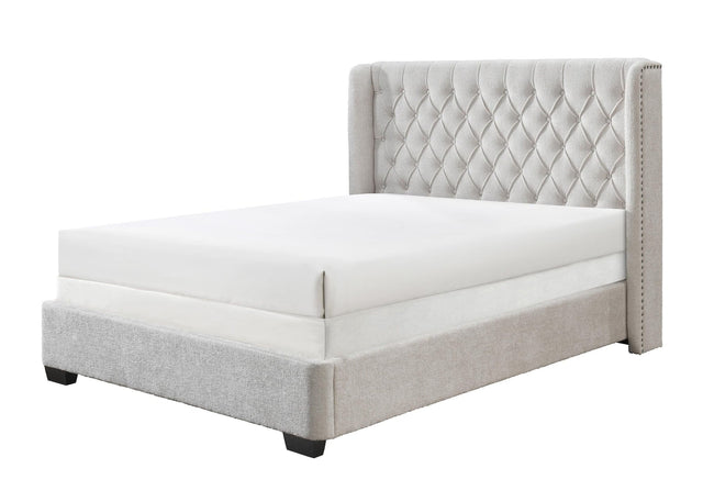 Daphne Gray Modern Contemporary Solid Wood Fabric Upholstered Tufted Panel Queen Bed - Ella Furniture