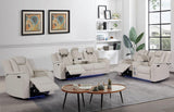 Galaxy Sand Modern Contemporary Faux Leather Metal LED Power Reclining Set - Ella Furniture