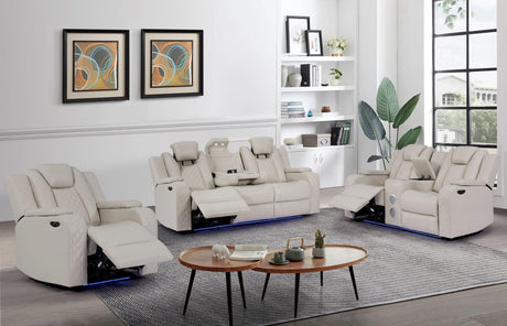Galaxy Sand Modern Contemporary Faux Leather Metal LED Power Reclining Set - Ella Furniture
