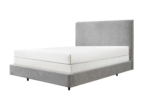 Nirvana Gray Modern Contemporary Plywood Velvet Upholstered Panel Queen Bed - Ella Furniture