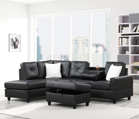 Rocket Pu Reversible Sectional (Black) - Ella Furniture