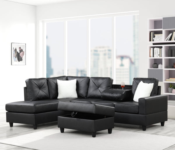 Rocket Pu Reversible Sectional (Black) - Ella Furniture