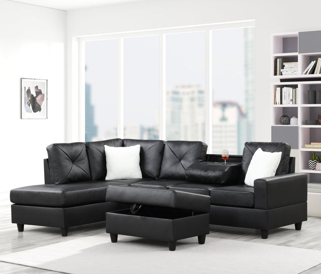 Rocket Pu Reversible Sectional (Black) - Ella Furniture