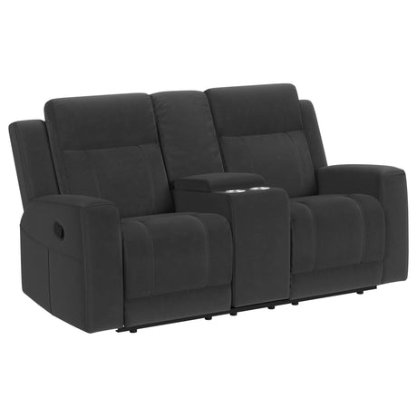 Brentwood Upholstered Motion Reclining Loveseat Black 610285 - Ella Furniture