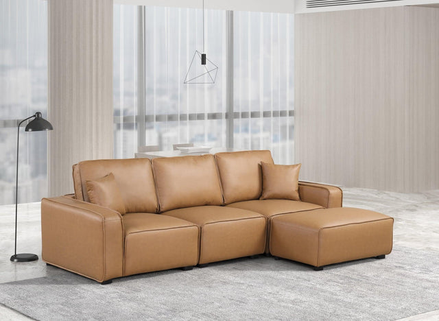 Columbia Saddle Modern Faux Leather Upholstered Sectional - Ella Furniture