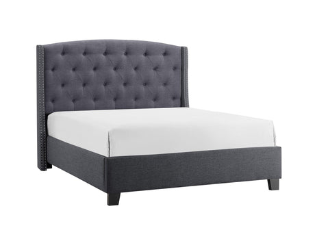 Eva Gray Velvet Contemporary King Upholstered Tufted Bed - Ella Furniture