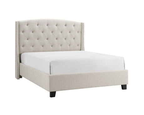 Eva Ivory Fabric Modern Wood Upholstered Tufted Queen Bed - Ella Furniture