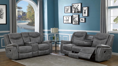 CONRAD MOTION COLLECTION Conrad 2-piece Upholstered Padded Arm Motion Sofa Set Grey 650354-S2 - Ella Furniture
