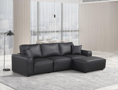 Columbia Black Modern Faux Leather Upholstered Sectional - Ella Furniture