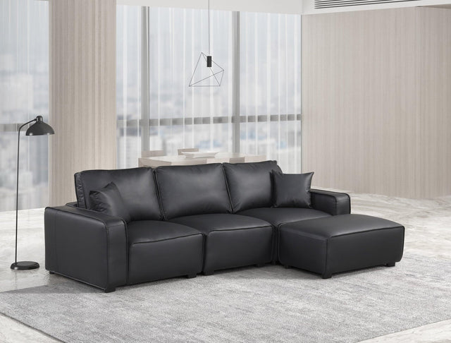 Columbia Black Modern Faux Leather Upholstered Sectional - Ella Furniture