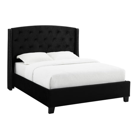 Eva Black Velvet Contemporary King Upholstered Tufted Bed - Ella Furniture