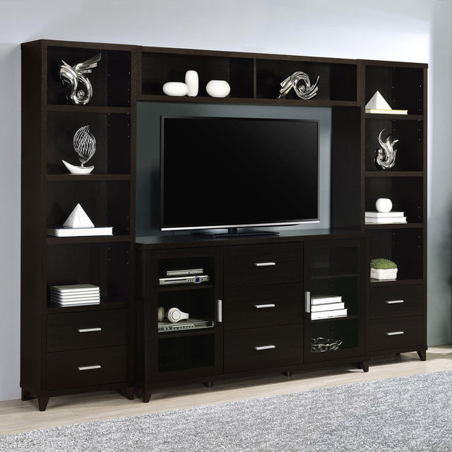 LEWES Lewes 4-piece 60" TV Entertainment Center Cappuccino 700881-S4 - Ella Furniture