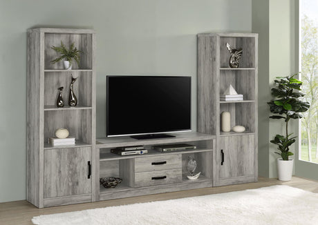 BURKE Burke 3-piece 59" TV Entertainment Center Grey Driftwood 701024-SET - Ella Furniture