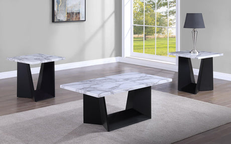 Adea Black/White Modern Contemporary Solid Wood Marble Top Cocktail Group Coffee Table - Ella Furniture