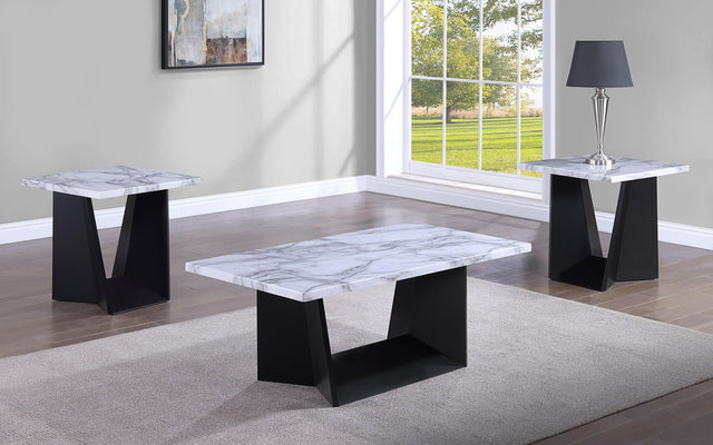 Adea Black/White Modern Contemporary Solid Wood Marble Top Cocktail Group Coffee Table - Ella Furniture