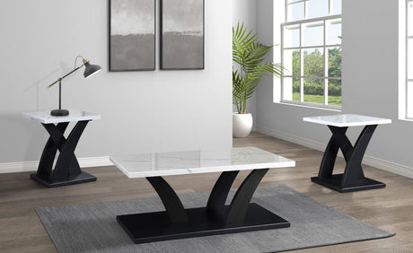 Zion White/Black Modern Contemporary Solid Wood Marble Top Cocktail Coffee Table - Ella Furniture